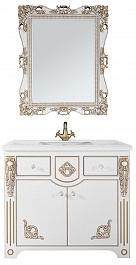Водолей Мебель для ванной "Версаль 95" белая/золото, зеркало Кармен в раме – фотография-1